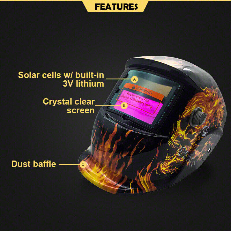 Pro Solar Power Auto Darkening Welding Helmet Arc Tig Mask Skull