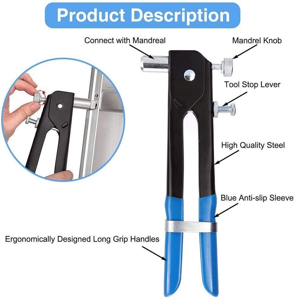 107x Riveter Nut Nutsert Tool Rivnut Gun Wrench Nuts Riveting Kit Mandrels M3-M8