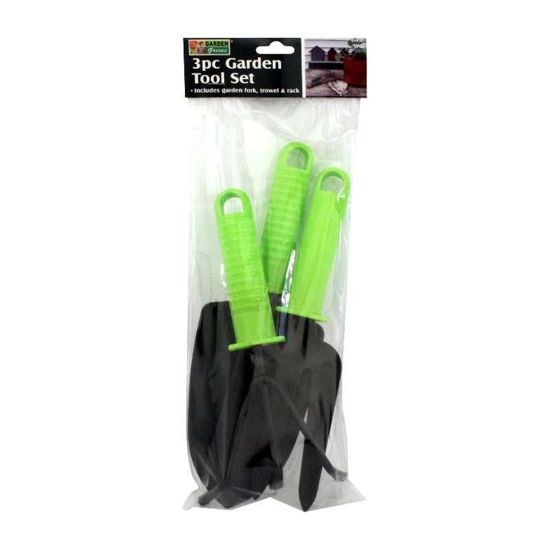 3Pc Garden Hand Tools - Garden Fork Trowel & Rack Lightweight Durable