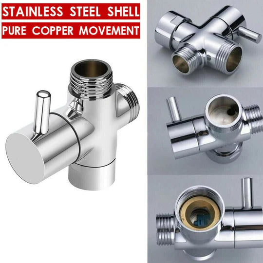 T-Valve 3 Way Toilet Diverter Valve Brass Bidet T Adapter