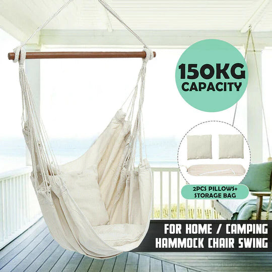 Portable Hanging Hammock Chair Swing Garden Outdoor Camping Soft Cushions