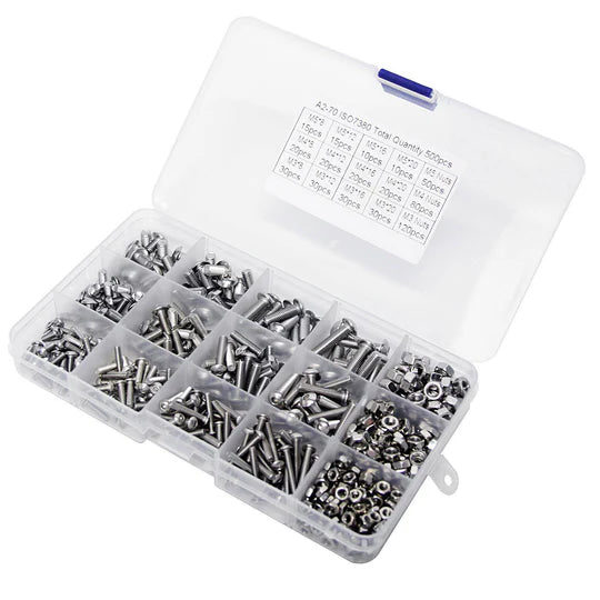 500PC M3 M4 M5 304 STAINLESS STEEL HEX SOCKET BUTTON HEAD BOLTS SCREWS NUTS KIT