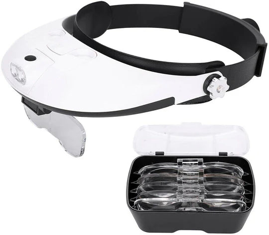 JEWELER MAGNIFIER HEAD-MOUNTED HEADBAND LIGHT 2 LED LAMP MAGNIFYING LENS GLASS