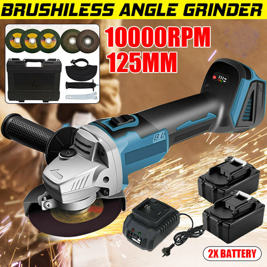 Brushless Cordless 125mm 5'' Angle Grinder Battery Charger Tool For Makita 18V