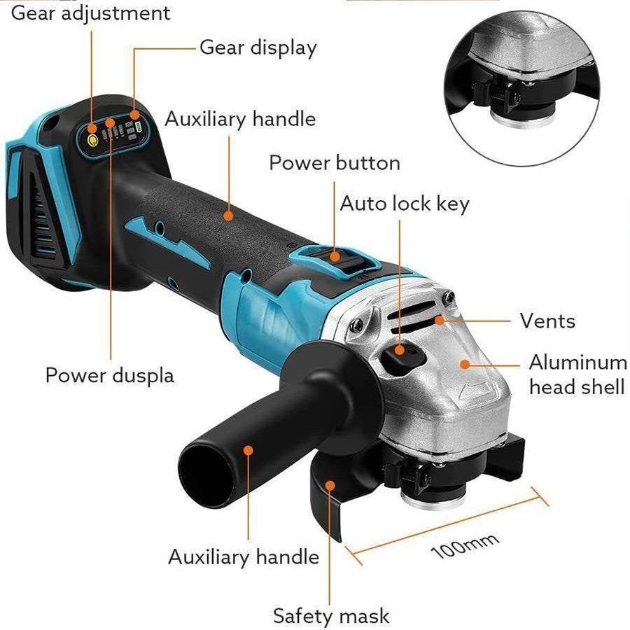Brushless Cordless 125mm 5'' Angle Grinder Battery Charger Tool For Makita 18V