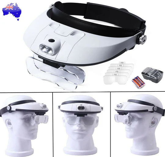 JEWELER MAGNIFIER HEAD-MOUNTED HEADBAND LIGHT 2 LED LAMP MAGNIFYING LENS GLASS