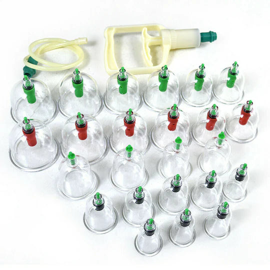 24 CUPS VACUUM CUPPING SET MASSAGE KIT ACUPUNCTURE SUCTION MASSAGER PAIN RELIEF