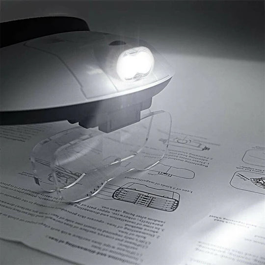 JEWELER MAGNIFIER HEAD-MOUNTED HEADBAND LIGHT 2 LED LAMP MAGNIFYING LENS GLASS