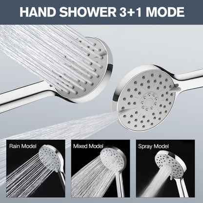 Wall-mounted Exposed Shower Extension Rod Bath Set with 2 in 1 Shower Arm Rail and 3-Mode Handheld