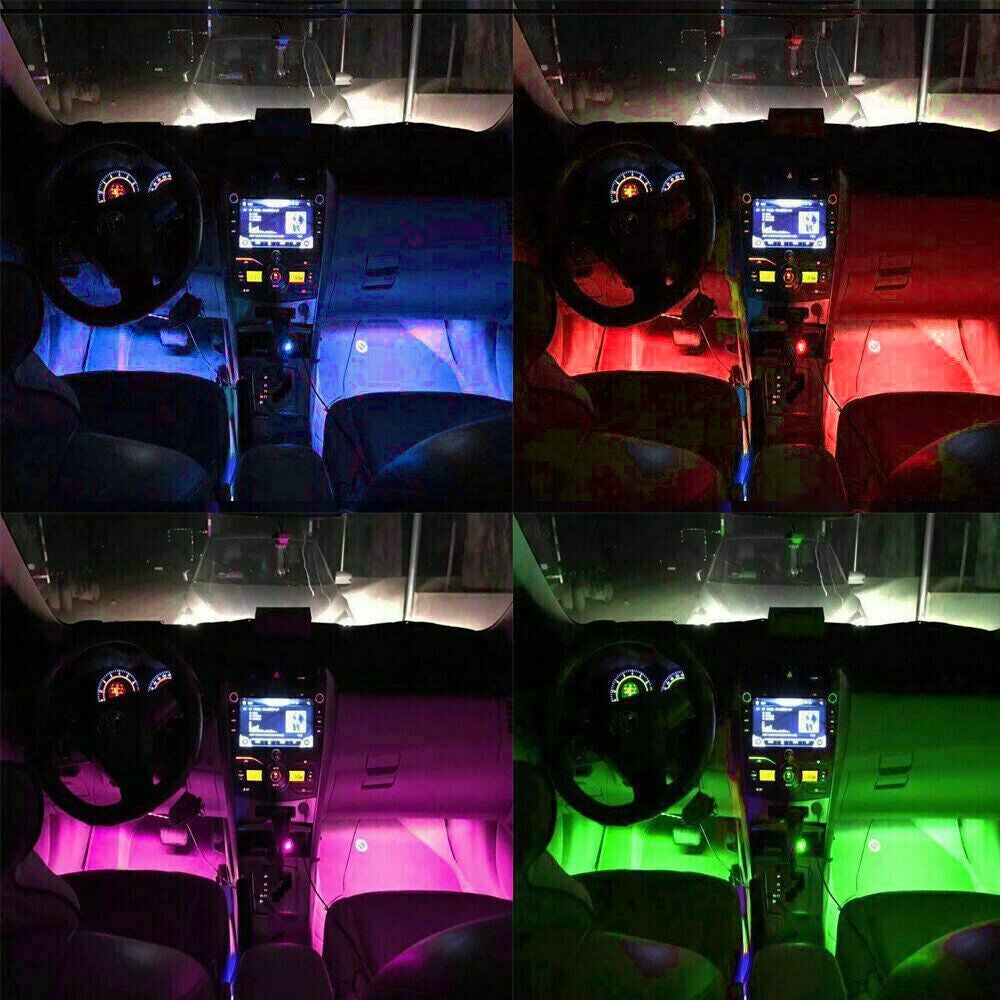 4X 12V 12LED RGB Car Interior LED Strip Lights Wireless Remote Control Music