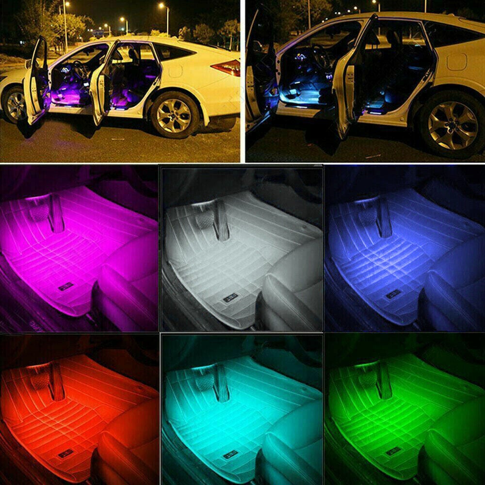 4X 12V 12LED RGB Car Interior LED Strip Lights Wireless Remote Control Music