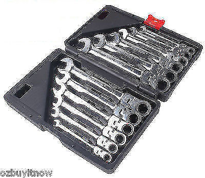 12 Pcs Metric Flexible Head Ratchet Wrench Gear Spanner 8-19mm Cr-V Steel Set