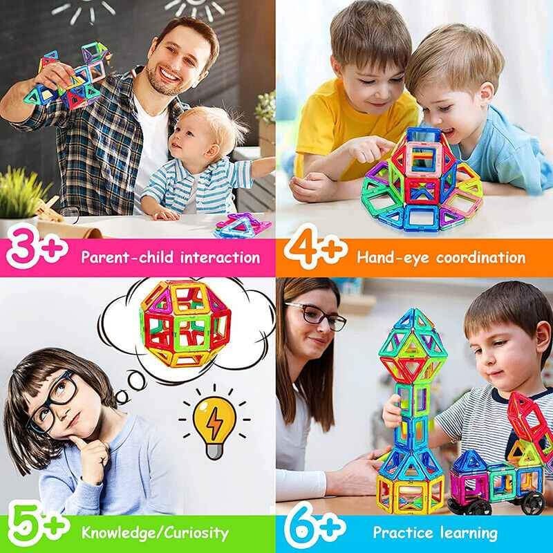 50pcs Magnetic Building Blocks Set 3D Tiles DIY Toys Gift Kids Educational Large Triangle 5.5cm Square 6.5cm