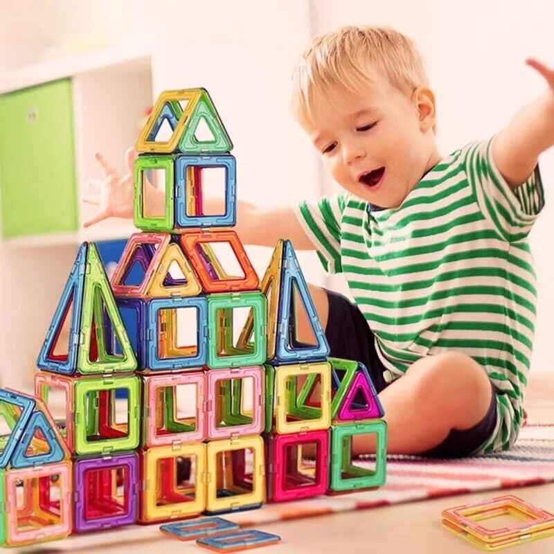 50pcs Magnetic Building Blocks Set 3D Tiles DIY Toys Gift Kids Educational Large Triangle 5.5cm Square 6.5cm