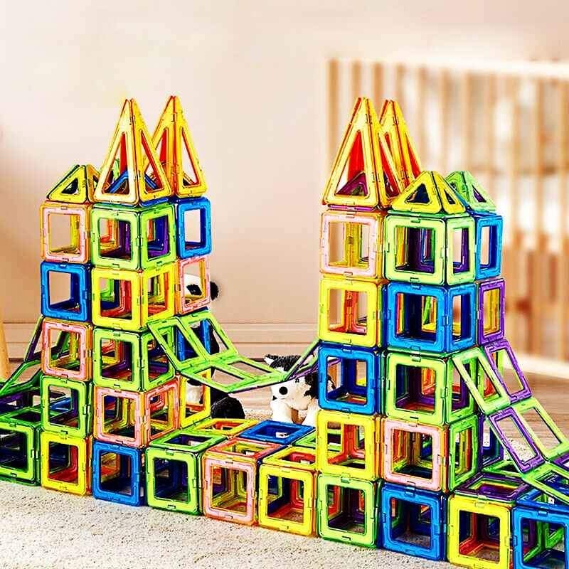 50pcs Magnetic Building Blocks Set 3D Tiles DIY Toys Gift Kids Educational Large Triangle 5.5cm Square 6.5cm