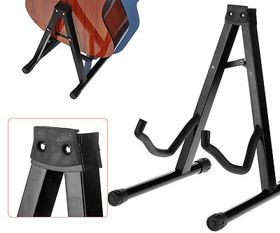 Folding A-Frame Guitar Stand Floor Rack Electric Acoustic Bass Gig Holder Black