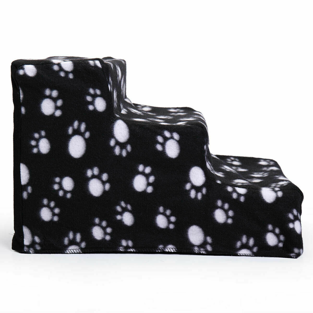 Black with Paw Pet Stairs 3 Steps Portable Cat Dog Ladder w/ Cover Step Ramp Climb For Pup Play