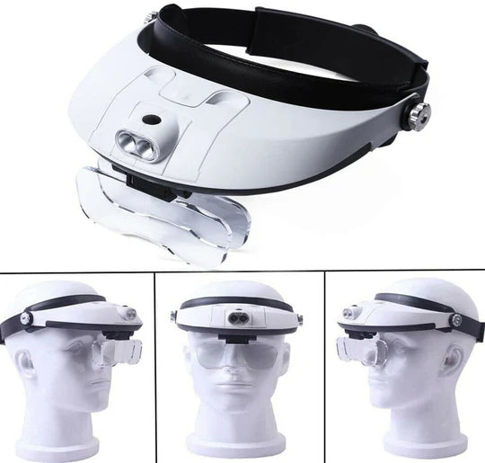 JEWELER MAGNIFIER HEAD-MOUNTED HEADBAND LIGHT 2 LED LAMP MAGNIFYING LENS GLASS