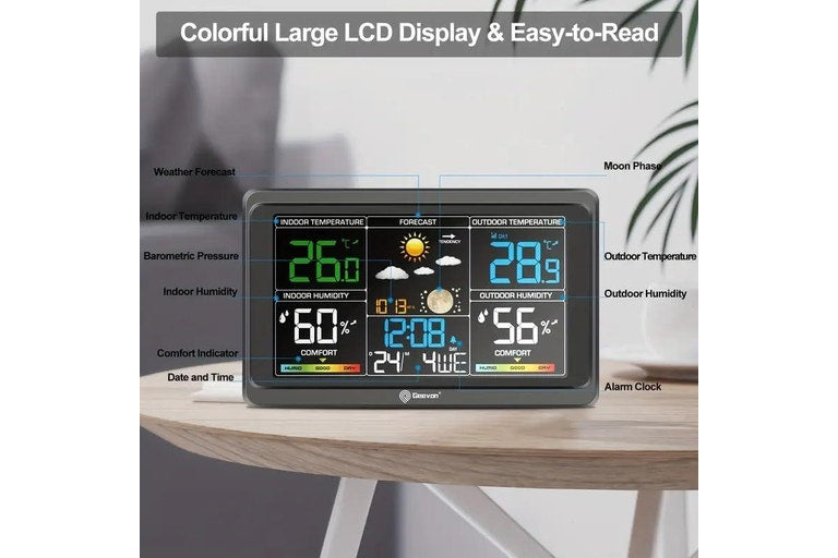 Geevon Wireless Weather Station Indoor Outdoor Thermometer Clock