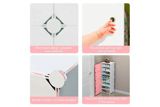 Cube DIY Shoe Cabinet Rack Storage Portable Stackable Organiser Stand Box White Door- 1 Column 2 Row