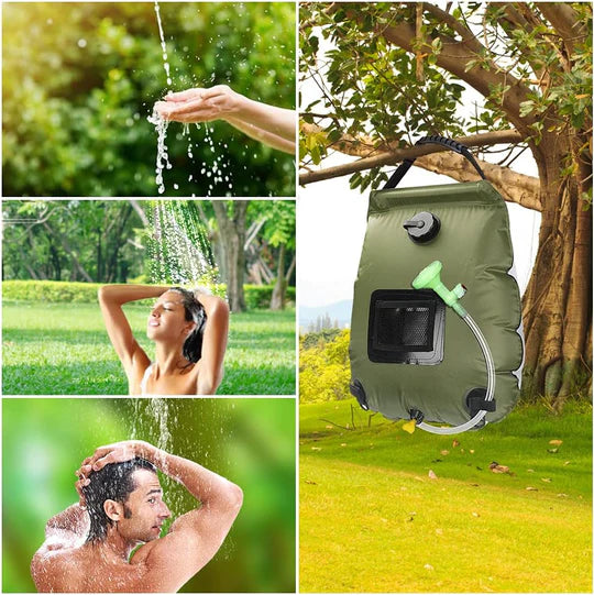 20L Camp Shower Bag Solar Heat Water Pipe Portable Camping Outdoor Hiking Temperature Indicator