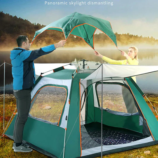 Outdoor Foldable Automatic Tent, 3-4 People Beach Rainproof and Quick-Opening Tent, Thick Rainproof Tent, Foldable Outdoor Camping Tent, Portable Family Tent