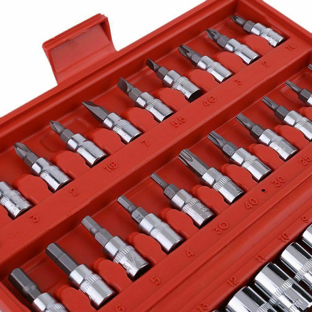 46PCS Socket Wrench Set CRV Truck 1/4" Drive Metric Flexiable Extension Bar Case