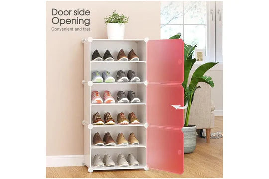 Cube DIY Shoe Cabinet Rack Storage Portable Stackable Organiser Stand Box White Door- 1 Column 2 Row