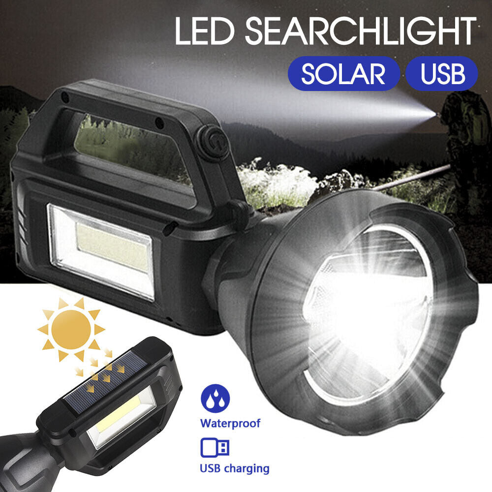 Solar LED Searchlight USB Rechargeable Spotlight Flashlight Torch Power Bank AU