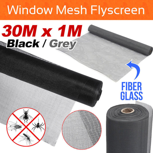 Black Roll Insect Flywire Window Fly Screen Net Mesh Flyscreen 100FT / 30M