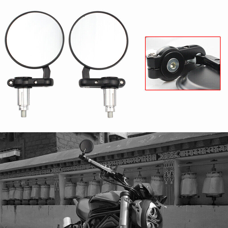 2PCE Universal Motorcycle Handle Bar End Mirrors Motorbike Side Rear View Set