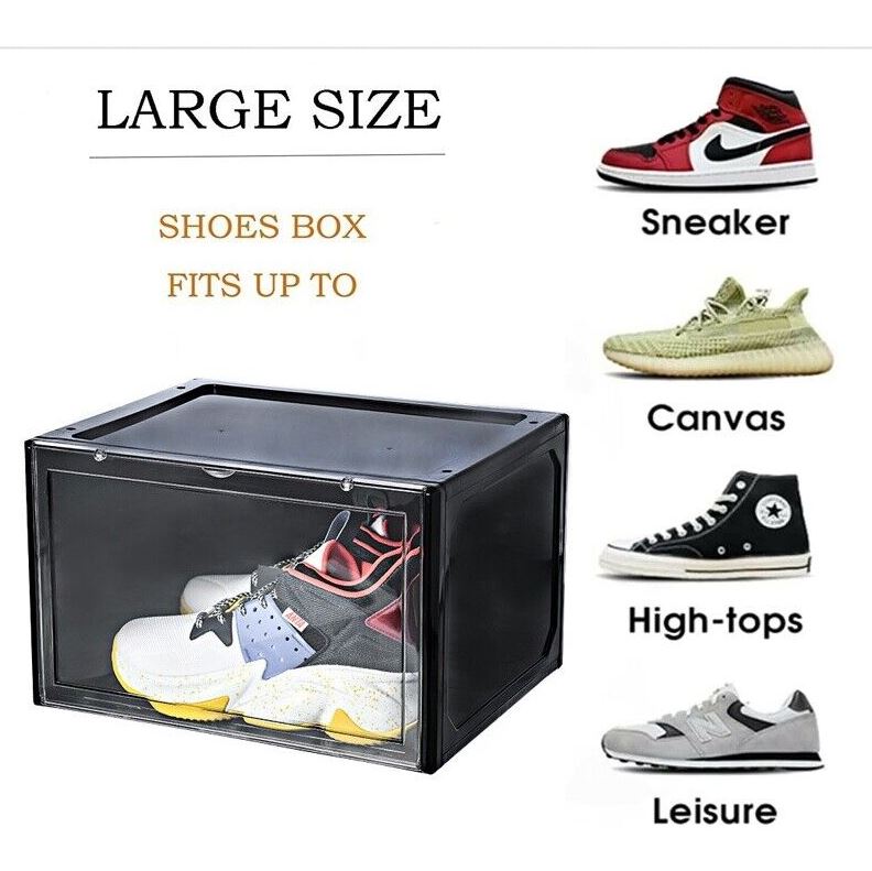 Premium Shoe Box Storage Organizer Side Display BLACK