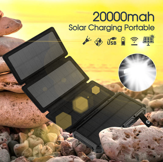 Solar Charging Portable 20000mAh QI Wireless Power Bank Folding panel For Phone