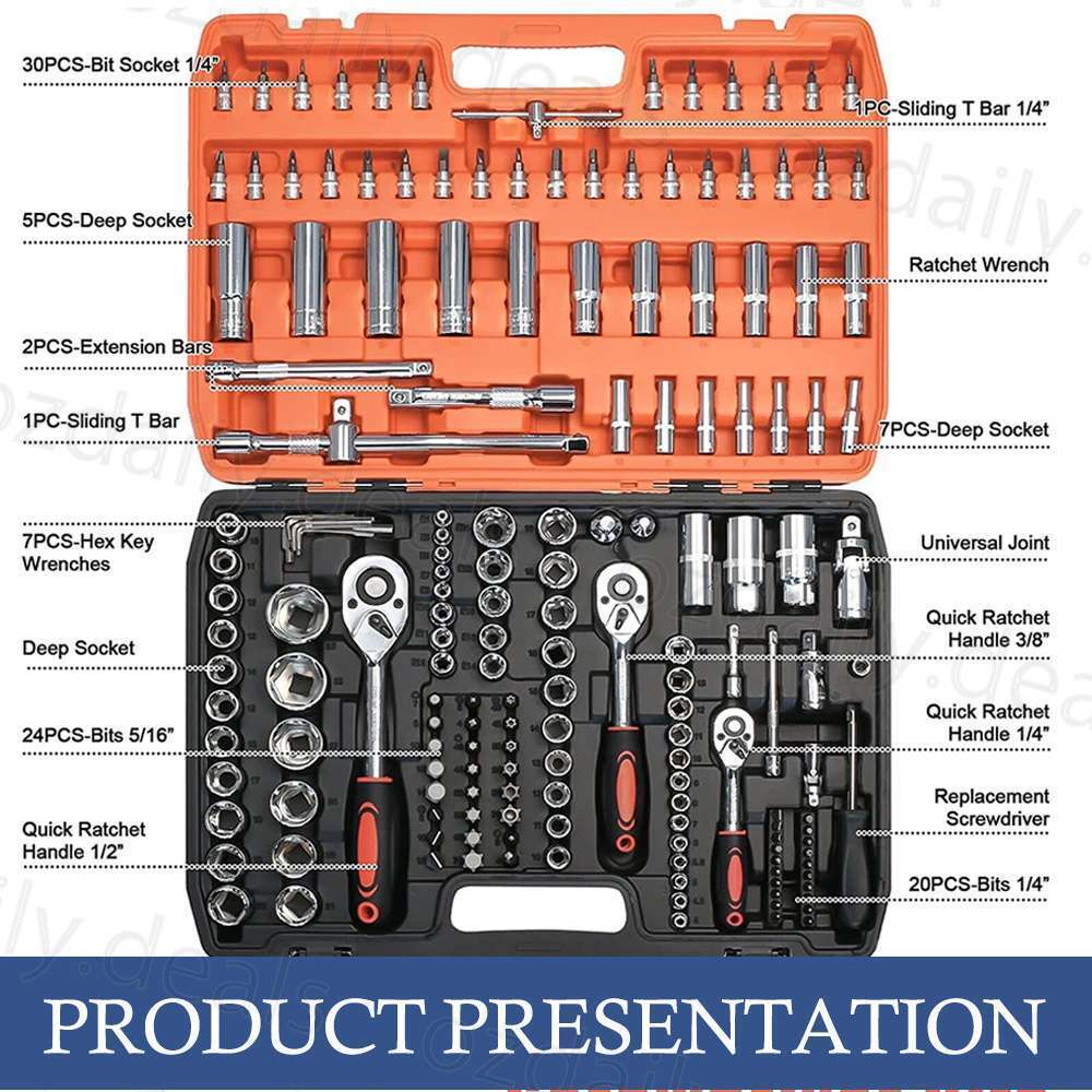 172Pcs Ratchet Spanner Socket Set 1/2" 1/4" 3/8" DIY Tool Kit Wrench Toolbox AU