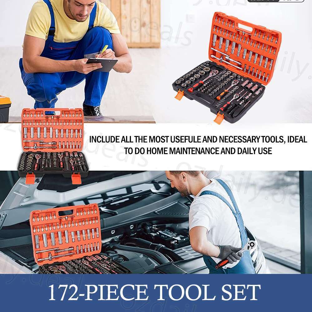 172Pcs Ratchet Spanner Socket Set 1/2" 1/4" 3/8" DIY Tool Kit Wrench Toolbox AU