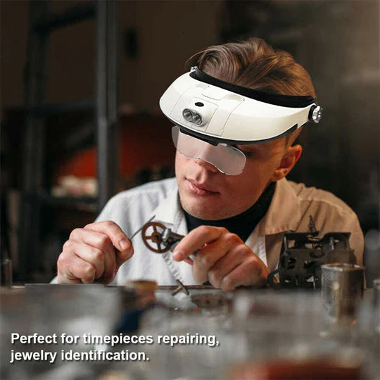 JEWELER MAGNIFIER HEAD-MOUNTED HEADBAND LIGHT 2 LED LAMP MAGNIFYING LENS GLASS