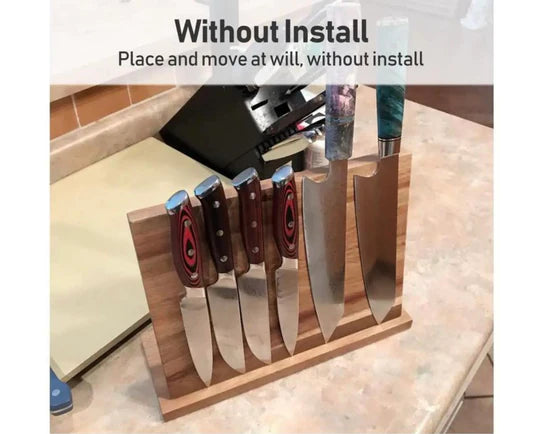 WOOD MAGNETIC KNIFE STORAGE CUTLERY HOLDER STAND RACK BLOCK KITCHEN BAR