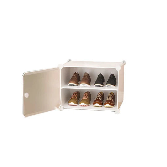 Cube DIY Shoe Cabinet Rack Storage Portable Stackable Organiser Stand Box White Door- 1 Column 2 Row