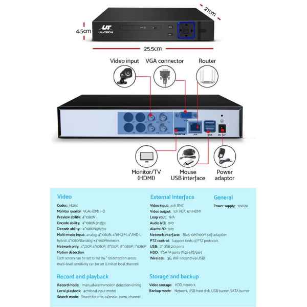 Home CCTV Camera Security System 4CH DVR 1080P Outdoor Long Range Kit