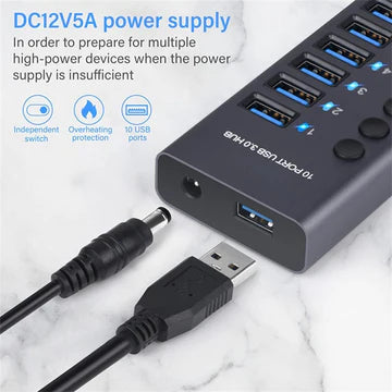 Multi Ports USB 3.0 Hub Aluminum Multi Splitter Quick PD Charger Power Adapter Multiple Expander Hubs