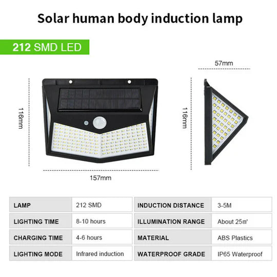 212 LED SOLAR POWERED PIR MOTION SENSOR LIGHT