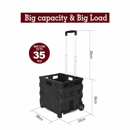 GROCERY BASKET FOLDABLE SHOPPING CART TROLLEY WHEELS FOLDING CRATE PORTABLE