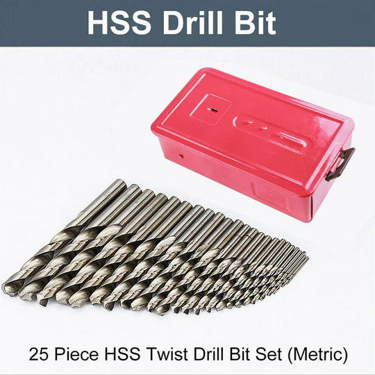 DRILL BITS SET 25PCS METRIC METAL HIGH SPEED STEEL CASE 1-13MM COATED