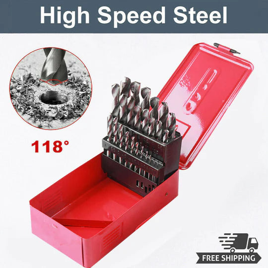 DRILL BITS SET 25PCS METRIC METAL HIGH SPEED STEEL CASE 1-13MM COATED