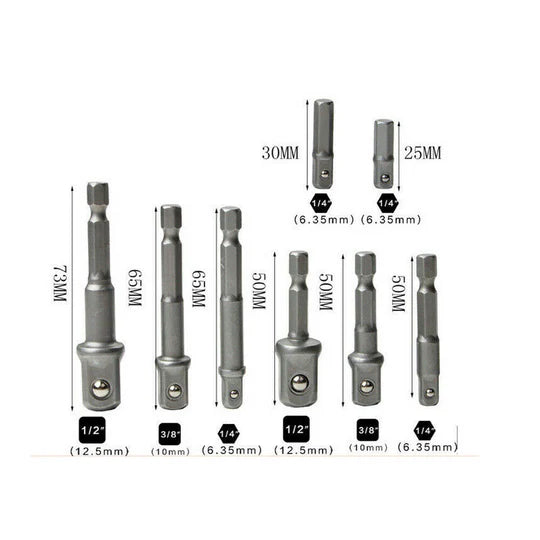 8PCS DRILL SOCKET ADAPTER SET IMPACT NUT DRIVER HEX EXTENSION BIT 1/4" 3/8" 1/2"