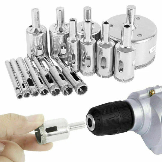 16PCS DIAMOND HOLE SAW SET HOLES CUTTER SAW DRILL BIT TILE GLASS MARBLE CERAMIC