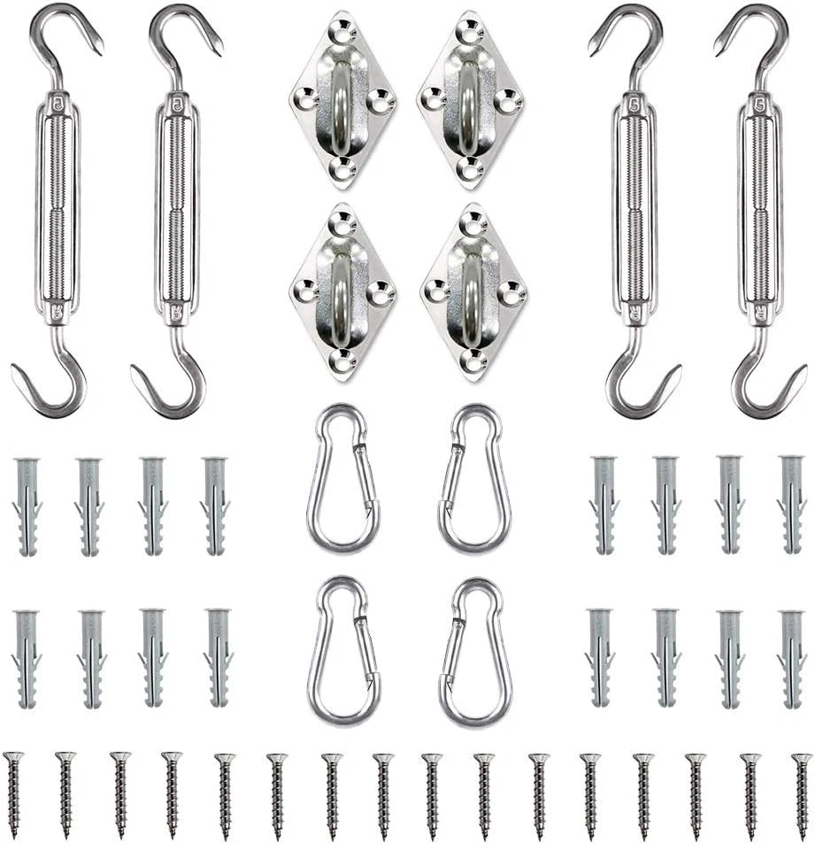 6mm 304 Stainless Steel Turnbuckle Kit – 4 Hook Open Body + Carabiners & Fixings