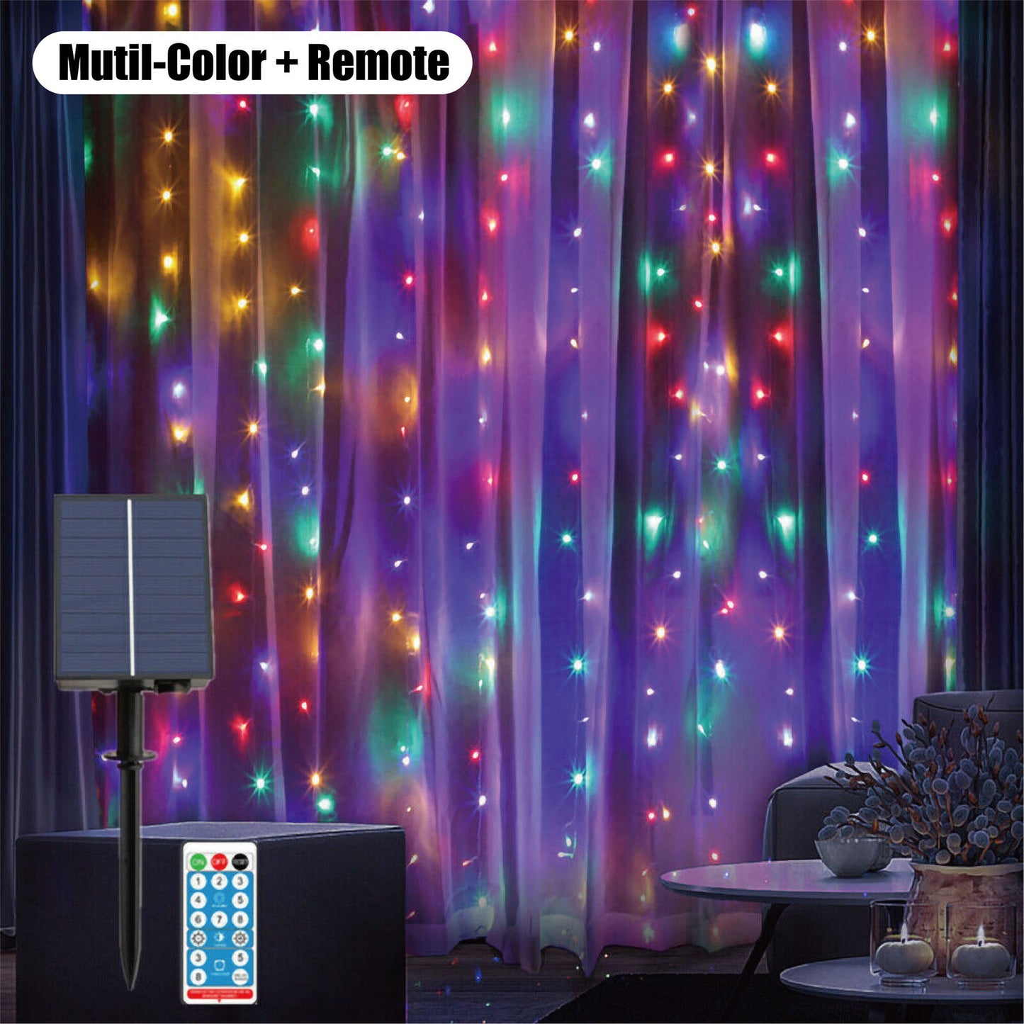 LED Solar Power Curtain Light Fairy String Lights Room Garden Outdoor Home Deco