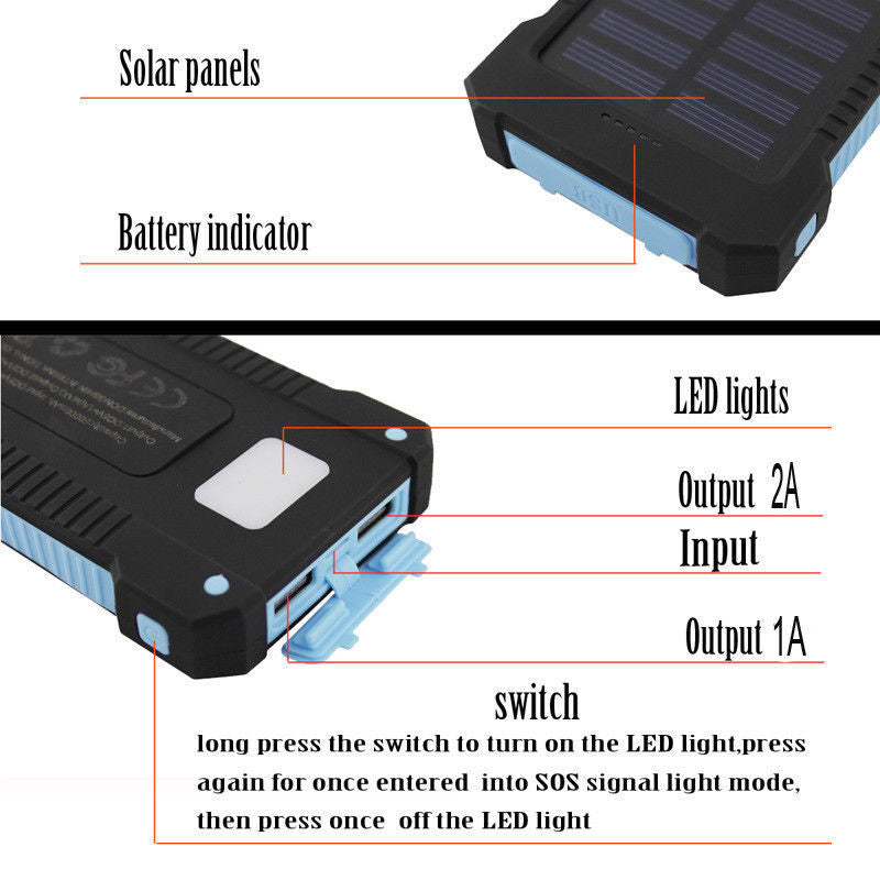 50000mah Dual USB Solar Power Bank Portable External Battery Phone Charger