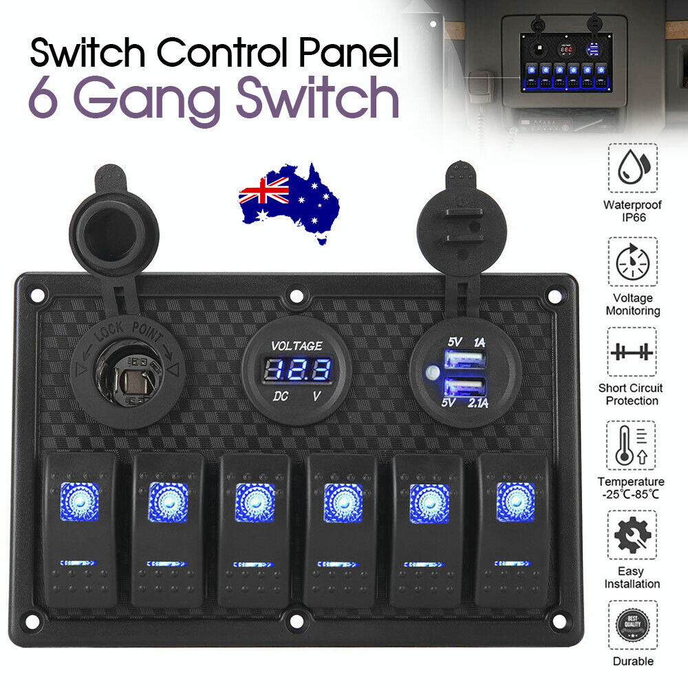 6 Gang 12V Switch Panel LED Light Rocker Circuit Breaker For Car RV Bo ...